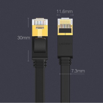 Ugreen Flat Cable Internet Network Cable Ethernet Patchcord RJ45 Cat 7 STP LAN 10 Gbps 10m Black (NW106 11265)