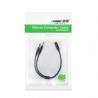 Ugreen AUX splitter cable 3.5 mm mini jack (female) - 2x 3.5 mm mini jack (male - microphone and headphones) black (AV140 20899)