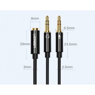 Ugreen AUX splitter cable 3.5 mm mini jack (female) - 2x 3.5 mm mini jack (male - microphone and headphones) black (AV140 20899)