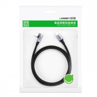 Ugreen angle cable USB Type C - USB Type C Power Delivery 60 W 20 V 3 A 1 m black-gray cable (US255 50123)