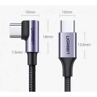 Ugreen angle cable USB Type C - USB Type C Power Delivery 60 W 20 V 3 A 1 m black-gray cable (US255 50123)