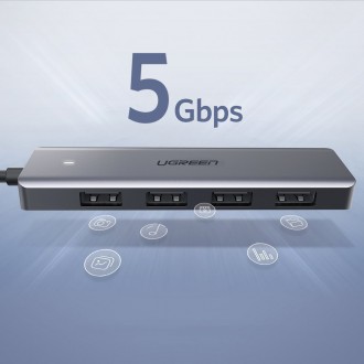 Ugreen USB HUB – 4x USB 3.2 Gen 1 s micro USB napájecím portem šedý (CM219 50985)
