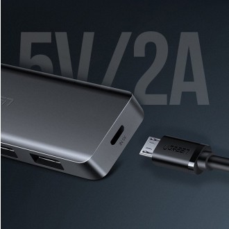 Ugreen USB HUB – 4x USB 3.2 Gen 1 s micro USB napájecím portem šedý (CM219 50985)