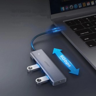 [RETURNED ITEM]  HUB USB Type C splitter - 4x USB 3.2 Gen 1 with USB Type C power port gray (CM219 70336)