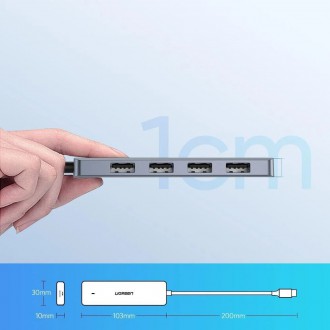 [RETURNED ITEM]  HUB USB Type C splitter - 4x USB 3.2 Gen 1 with USB Type C power port gray (CM219 70336)