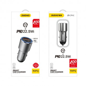 [RETURNED ITEM] Dudao USB / USB Car Charger Type C Power Delivery Quick Charge 22.5 W Gray (R4PQ)