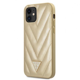 Guess GUHCP12SPUVQTMLBE iPhone 12 mini 5,4&quot; zlatý/zlatý pevný obal V-Quilted Collection