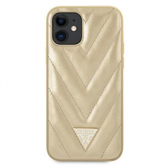 Guess GUHCP12SPUVQTMLBE iPhone 12 mini 5,4&quot; zlatý/zlatý pevný obal V-Quilted Collection