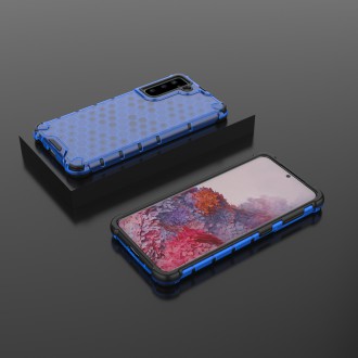 Honeycomb Case armor cover with TPU Bumper for Samsung Galaxy S21 5G blue