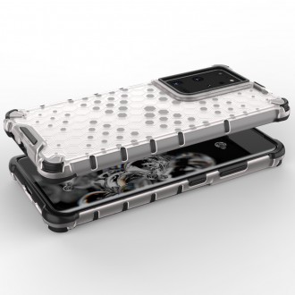 Honeycomb Case armor cover with TPU Bumper for Samsung Galaxy S21 Ultra 5G transparent