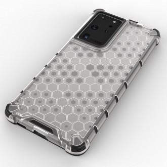 Honeycomb Case armor cover with TPU Bumper for Samsung Galaxy S21 Ultra 5G transparent