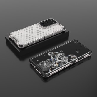 Honeycomb Case armor cover with TPU Bumper for Samsung Galaxy S21 Ultra 5G transparent