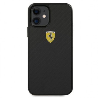 Ferrari FERCAHCP12SBK iPhone 12 mini 5,4&quot; černý/černý pevný obal On Track Real Carbon
