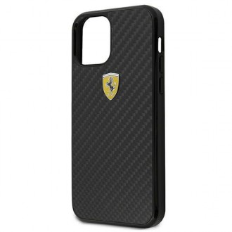 Ferrari FERCAHCP12SBK iPhone 12 mini 5,4&quot; černý/černý pevný obal On Track Real Carbon