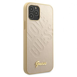 Guess GUHCP12LPUILGLG iPhone 12 Pro Max 6,7&quot; zlatý/zlatý pevný obal Iridescent Love Script Gold Logo