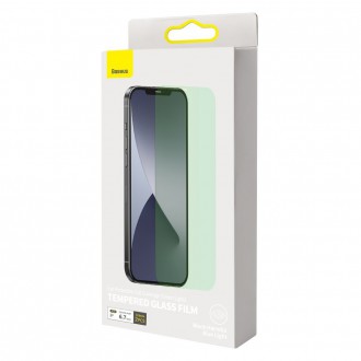 Baseus 2x zelené tvrzené sklo 0,3 mm s filtrem proti modrému světlu iPhone 12 Pro Max (SGAPIPH67N-LP02)