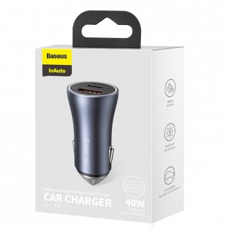 Rychlá nabíječka do auta Baseus Golden Contactor Pro USB Type C / USB 40 W Power Delivery 3.0 Quick Charge 4 + SCP FCP AFC šedá (CCJD-0G)