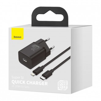 Rychlá nabíječka Baseus Super Si 1C USB Type C 20W Power Delivery + USB Type C - Lightning kabel 1m černý (TZCCSUP-B01)