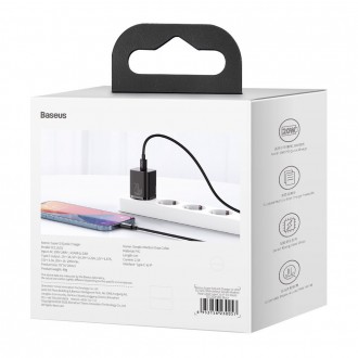 Rychlá nabíječka Baseus Super Si 1C USB Type C 20W Power Delivery + USB Type C - Lightning kabel 1m černý (TZCCSUP-B01)