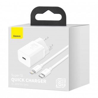 [RETURNED ITEM] Baseus Super Si 1C fast wall charger USB Type C 20 W Power Delivery + USB Type C - Lightning cable 1 m white (TZCCSUP-B02)