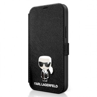 Karl Lagerfeld KLFLBKP12SIKMSBK iPhone 12 mini 5,4&quot; černá/černá kniha Saffiano Ikonik Metal