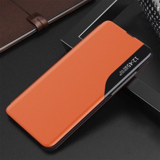 Eco Leather View Case elegant bookcase type case with kickstand for Samsung Galaxy A72 4G orange