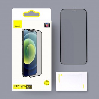 Baseus 2x tvrzené sklo 0,3 mm Anti Spy celoobrazovkový rám iPhone 12 Pro / iPhone 12 (SGAPIPH61P-KS01) (vhodné pro pouzdro)