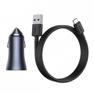 [RETURNED ITEM] Baseus Golden Contactor Pro quick car charger 2x USB 40 W Quick Charge SCP FCP AFC + USB - USB Type C cable gray (TZCCJD-A0G)