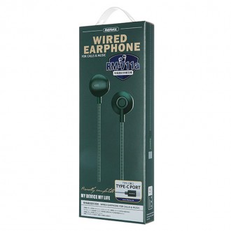 REMAX in-ear earphones USB Type C headset with remote control black (RM-711a Tarnish)