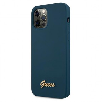 Guess GUHCP12LLSLMGBL iPhone 12 Pro Max 6,7&quot; modro/modré pevné pouzdro Metal Logo Script