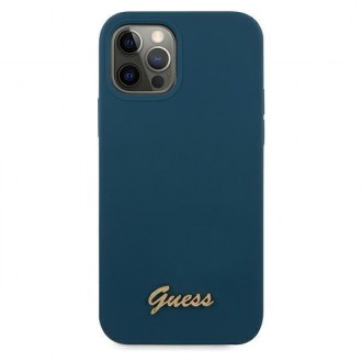 Guess GUHCP12LLSLMGBL iPhone 12 Pro Max 6,7&quot; modro/modré pevné pouzdro Metal Logo Script