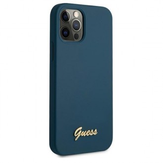 Guess GUHCP12LLSLMGBL iPhone 12 Pro Max 6,7&quot; modro/modré pevné pouzdro Metal Logo Script