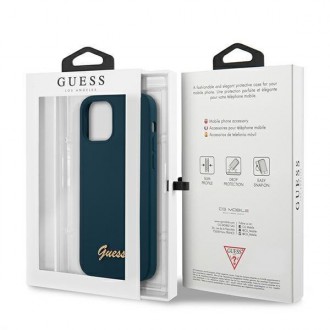 Guess GUHCP12LLSLMGBL iPhone 12 Pro Max 6,7&quot; modro/modré pevné pouzdro Metal Logo Script