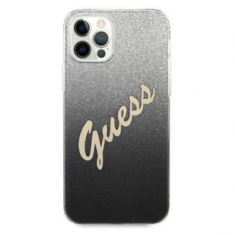 Guess GUHCP12LPCUGLSBK iPhone 12 Pro Max 6,7&quot; černo/černé pevné pouzdro Glitter Gradient Script