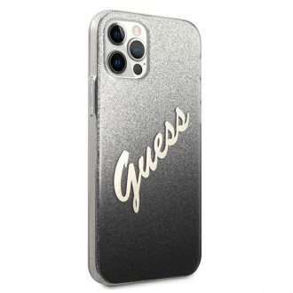 Guess GUHCP12LPCUGLSBK iPhone 12 Pro Max 6,7&quot; černo/černé pevné pouzdro Glitter Gradient Script