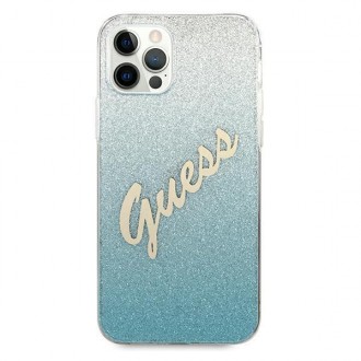 Guess GUHCP12LPCUGLSBL iPhone 12 Pro Max 6,7&quot; modro/modré pevné pouzdro Glitter Gradient Script