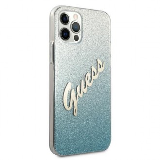 Guess GUHCP12LPCUGLSBL iPhone 12 Pro Max 6,7&quot; modro/modré pevné pouzdro Glitter Gradient Script
