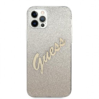 Guess GUHCP12LPCUGLSGO iPhone 12 Pro Max 6,7&quot; zlatý/zlatý pevný obal Glitter Gradient Script