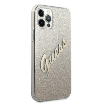 Guess GUHCP12LPCUGLSGO iPhone 12 Pro Max 6,7&quot; zlatý/zlatý pevný obal Glitter Gradient Script