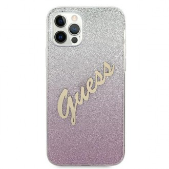 Guess GUHCP12LPCUGLSPI iPhone 12 Pro Max 6,7&quot; růžové/růžové pevné pouzdro Glitter Gradient Script