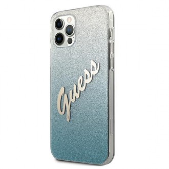 Guess GUHCP12MPCUGLSBL iPhone 12/12 Pro 6,1&quot; modro/modré pevné pouzdro Glitter Gradient Script