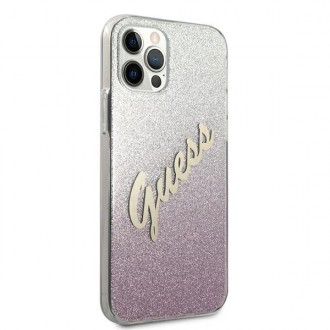 Guess GUHCP12MPCUGLSPI iPhone 12/12 Pro 6,1&quot; růžové/růžové pevné pouzdro Glitter Gradient Script