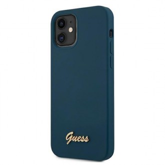 Guess GUHCP12SLSLMGBL iPhone 12 mini 5,4&quot; modro/modré pevné pouzdro Metal Logo Script