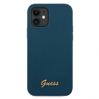 Guess GUHCP12SLSLMGBL iPhone 12 mini 5,4&quot; modro/modré pevné pouzdro Metal Logo Script