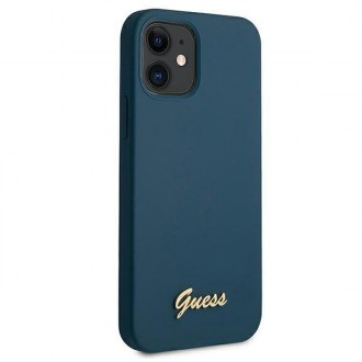 Guess GUHCP12SLSLMGBL iPhone 12 mini 5,4&quot; modro/modré pevné pouzdro Metal Logo Script