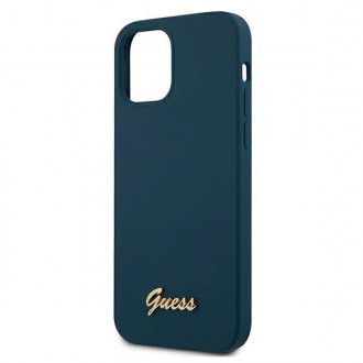Guess GUHCP12SLSLMGBL iPhone 12 mini 5,4&quot; modro/modré pevné pouzdro Metal Logo Script