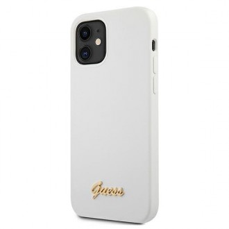 Guess GUHCP12SLSLMGWH iPhone 12 mini 5,4&quot; bílý/bílý pevný obal Metal Logo Script