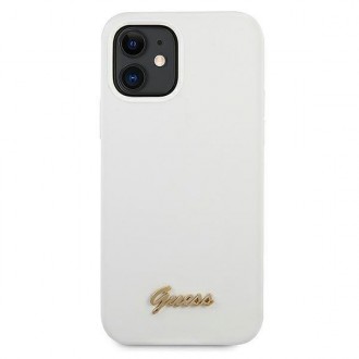Guess GUHCP12SLSLMGWH iPhone 12 mini 5,4&quot; bílý/bílý pevný obal Metal Logo Script