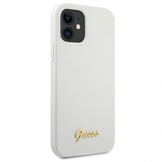 Guess GUHCP12SLSLMGWH iPhone 12 mini 5,4&quot; bílý/bílý pevný obal Metal Logo Script