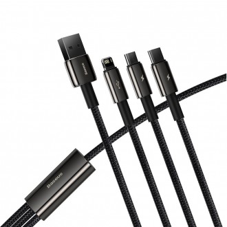 Baseus Tungsten kabel 3v1 USB - USB typu C / Lightning / micro USB 3,5 A 1,5 m černý (CAMLTWJ-01)